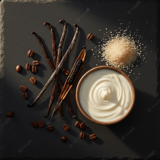 French Vanilla coffee ingredients flat lay