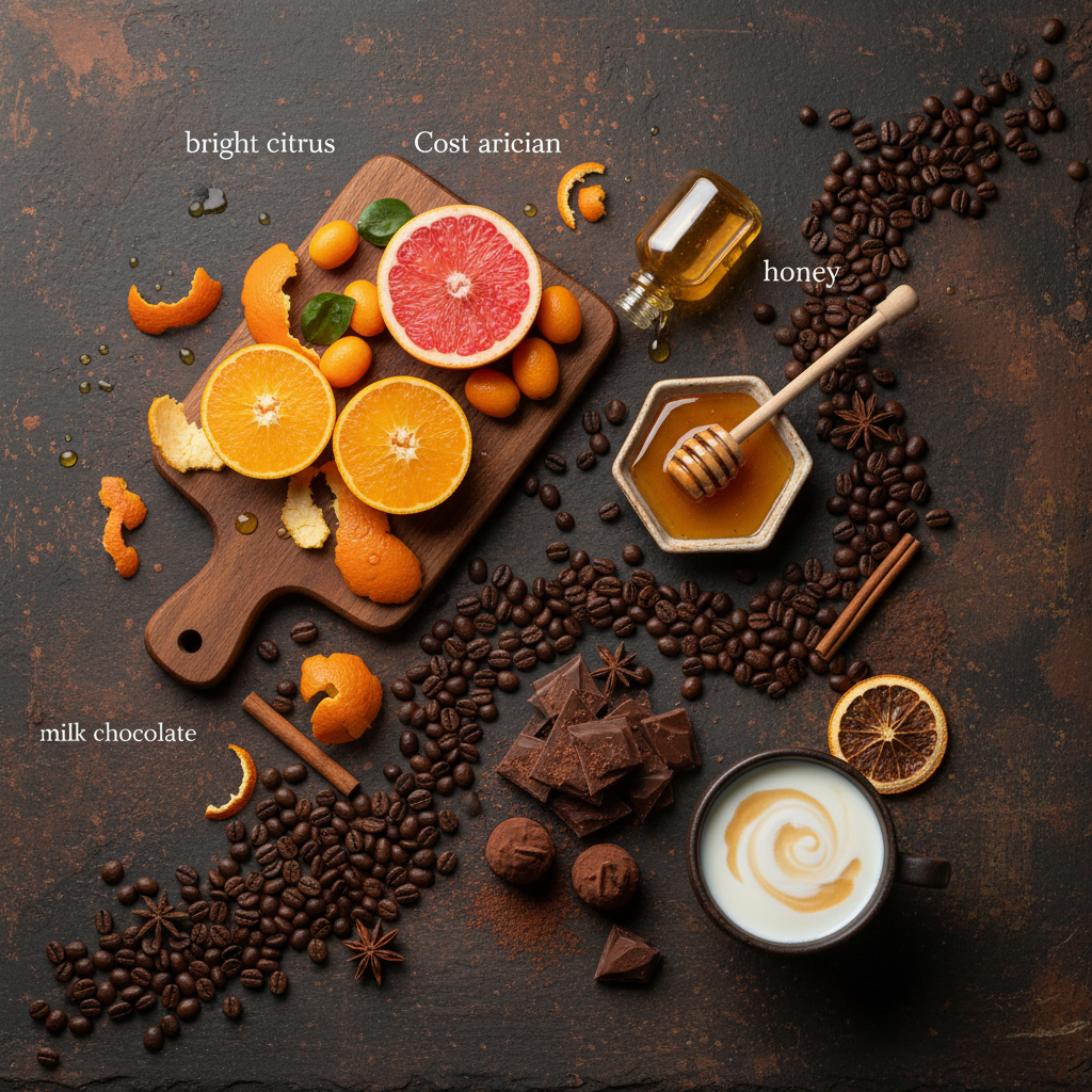 Costa Rica single-origin coffee tasting notes - citrus, honey, milk chocolate